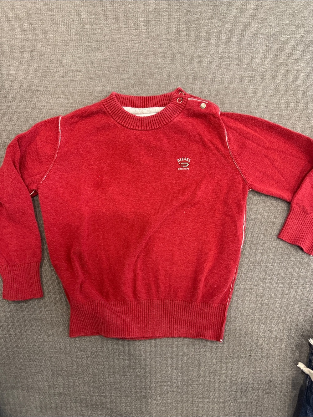 Diesel Red Crewneck Sweater with Shoulder Snap. Toddler. 24 months